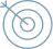 Cible bleu clair pixelisée avec des cercles concentriques et une flèche pointant vers le centre.