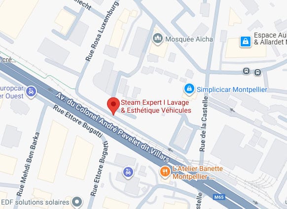 Carte localisant Steam Expert | Lavage & Esthétique Véhicules sur l'Av. du Colonel André Pavelet dit Villars à Montpellier, près de la Rue Ettore Bugatti.